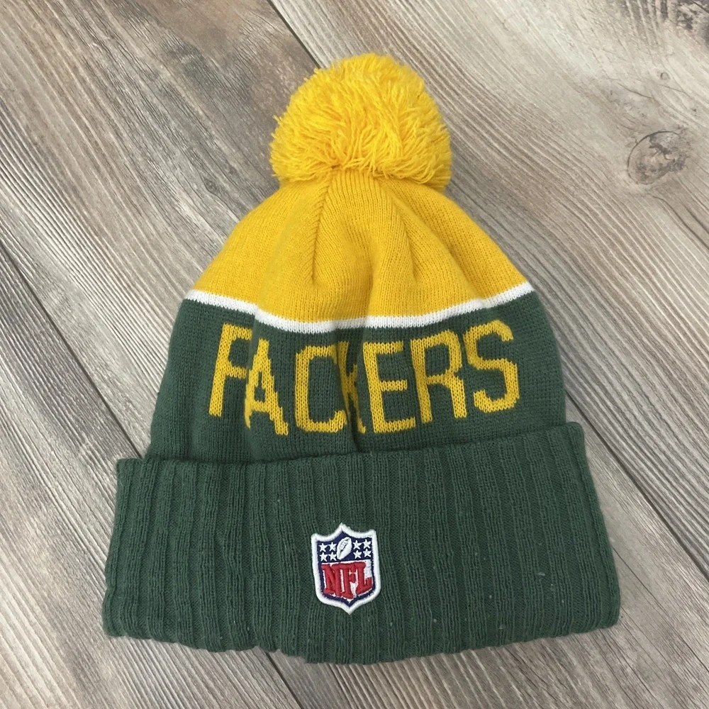 Green Bay Packers Hat Adult One Size Green Football‎ New Era Beanie Fleece Lined